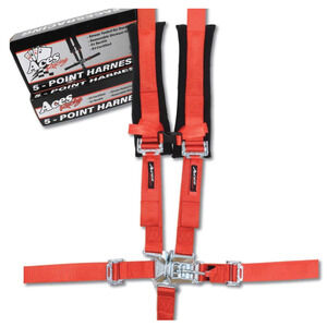 Aces Racing 5-Point Harness – E4 Certified, EZ Buckle, Black/Red